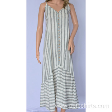 Women Pleated Dress with Striped Hem